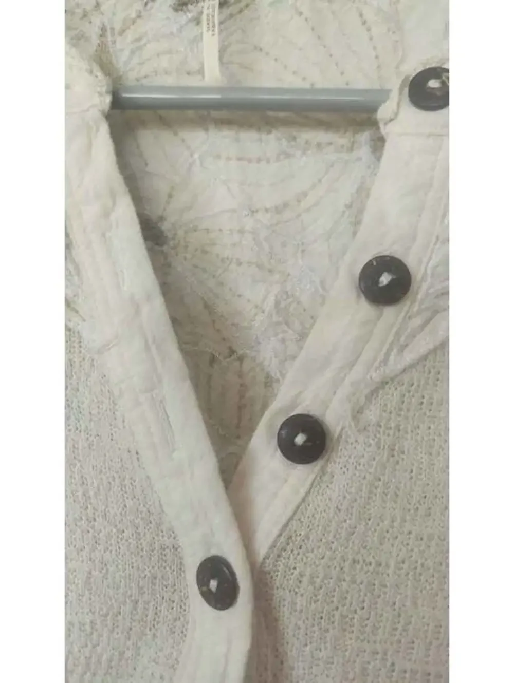 Free People Natural Lace Henley Top with Open Work and Fine Crochet